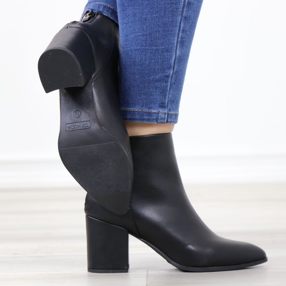 Block Low Heel Above Ankle Boots Pointed Toes Black Synthetic Leather - Picture 6 of 12
